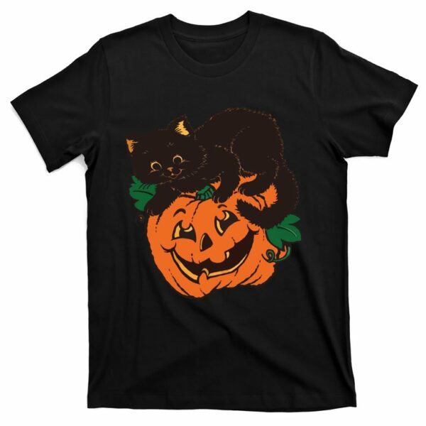 pumpkin and black cat halloween vintage costume t shirt 1 ba2iif