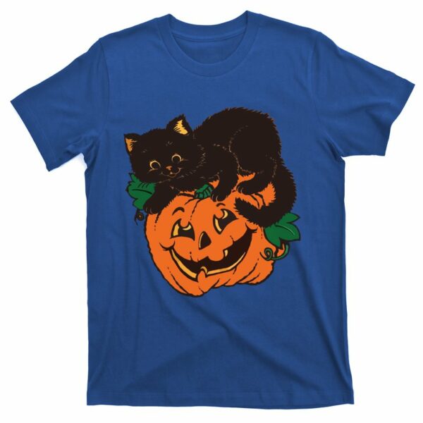 pumpkin and black cat halloween vintage costume t shirt 2 s6x56f