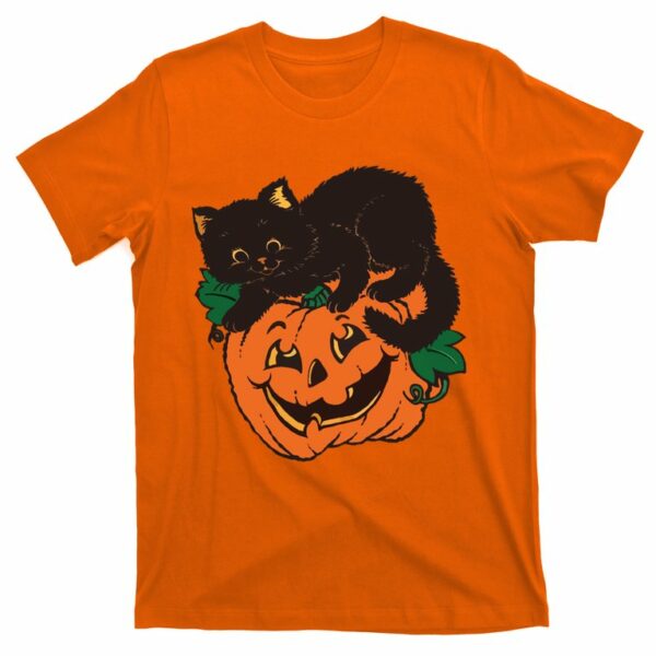 pumpkin and black cat halloween vintage costume t shirt 5 e2iem9