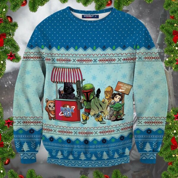 queue for bobatea knitted ugly christmas sweater 1 ddl6lt