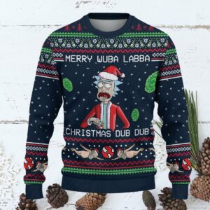 rick and morty merry wubba lubba ugly sweater 3 iwyuxr