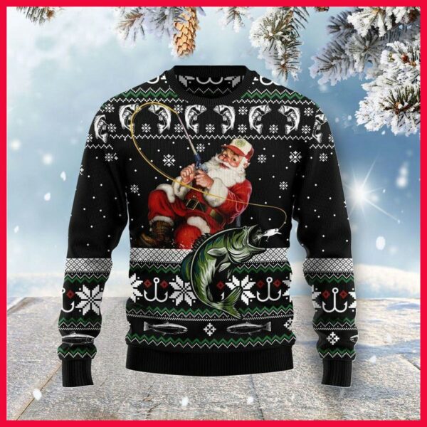 santa claus fishing ugly christmas sweater for gift 1 fshn9r