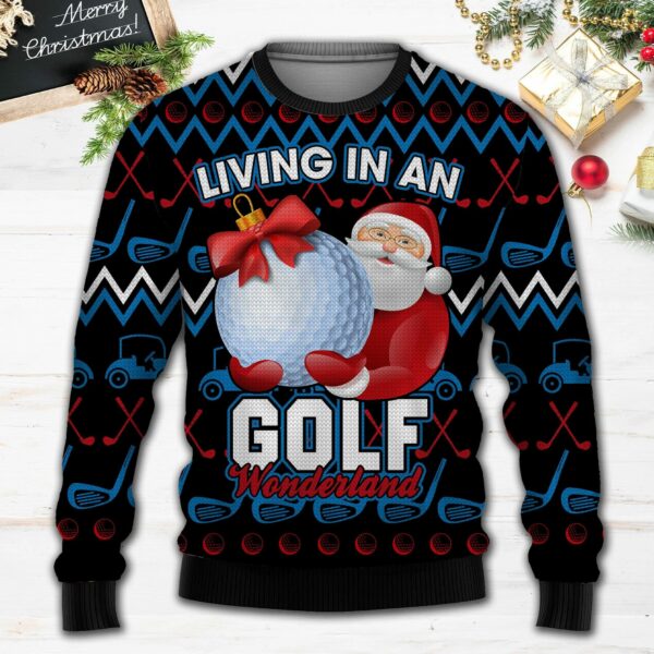 santa clause golf wonderland ugly christmas sweatshirt sweater 1 u3xxck