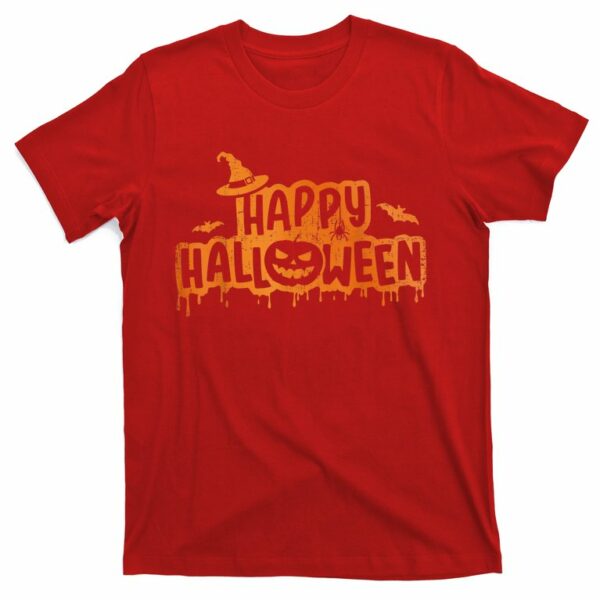 scary happy halloween with witch hat pumpkin face and bats t shirt 6 fr5wfg