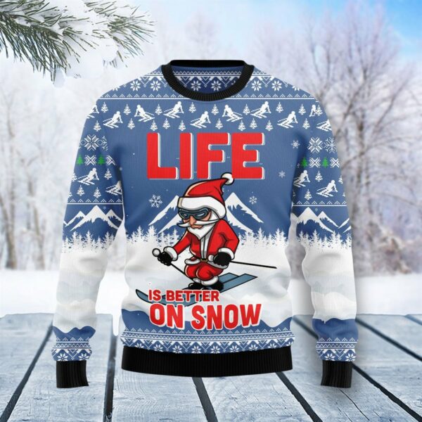 skiing life is better on snow ugly christmas sweatshirt sweater 1 aa60tu