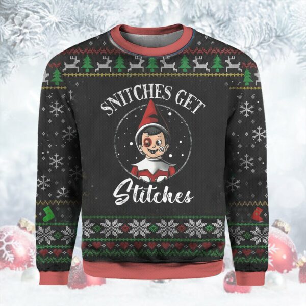 snitches elf get stitches ugly christmas sweater 1 nw0fem