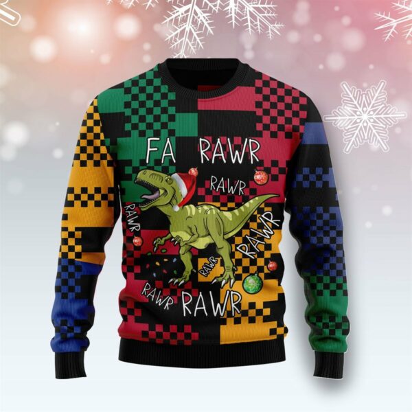 t rex rawr rawr rawr ugly christmas sweatshirt sweater 1 uytmwn