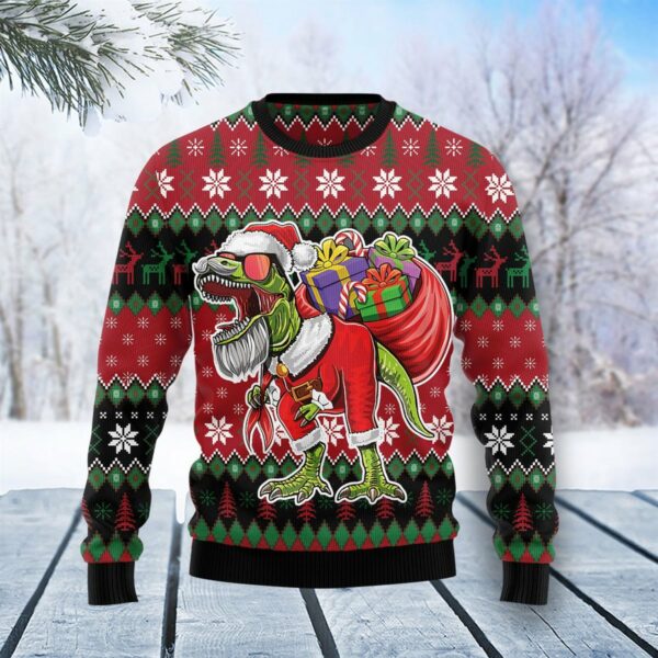 t rex santa ugly christmas sweatshirt sweater 1 occnby