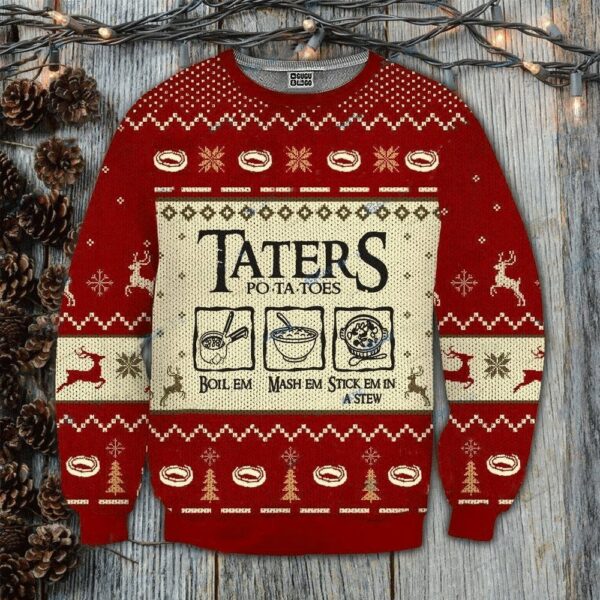 taters potatoes lotr red knitted sweater ugly christmas shirt 1 anivlf