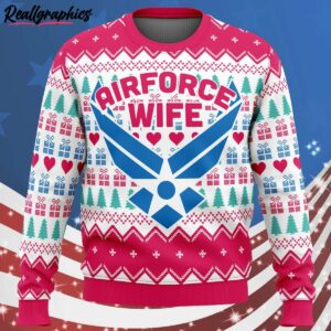 air force wife christmas pattern white pink christmas ugly sweater fAQ18