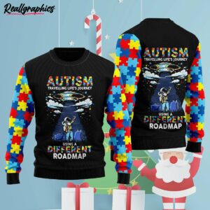 autism raging a different roadmap ugly christmas sweater jdvzwb