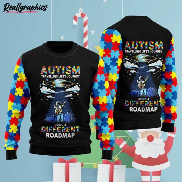 autism raging a different roadmap ugly christmas sweater jdvzwb