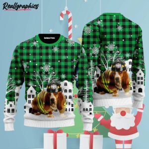 basset hound costume firefighter in christmas city pattern ugly christmas sweater qjprmq