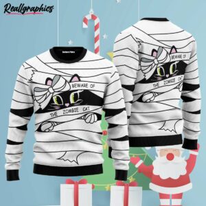 be ware of a zombie cat halloween ugly christmas sweater ryseun
