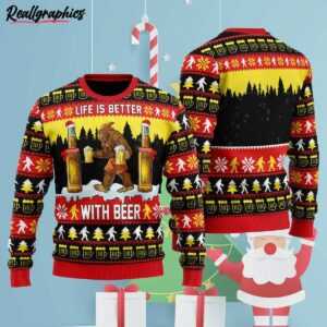 bigfoot christmas is better with beer ugly christmas sweater f1gyw7
