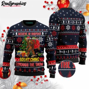 bigfoot squats ching ugly christmas sweater c7510m