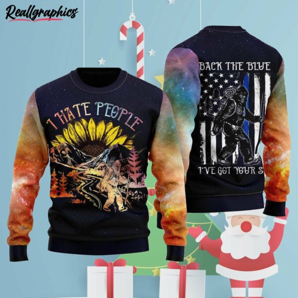 bigfoot sunflower i hate people camping ugly christmas sweater xhqgrk