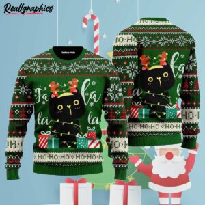 black cat falalala ugly christmas sweater ikpuc1