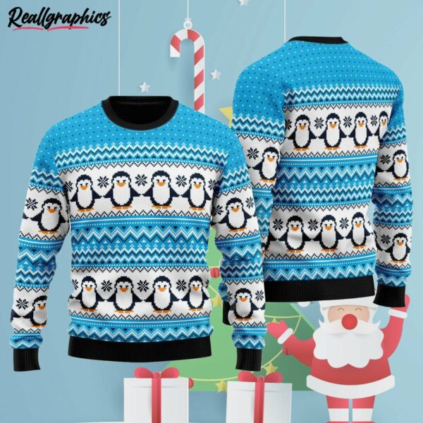 blue penguins xmas pattern ugly christmas sweater ileqxy