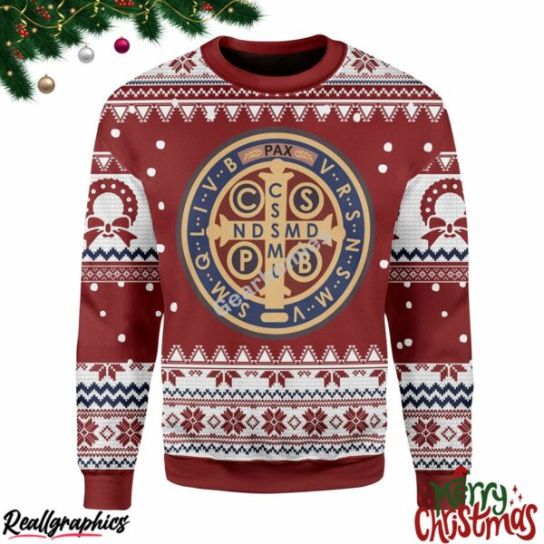 christmas saint benedict medal christmas ugly sweatshirt sweater 1 gssuw3