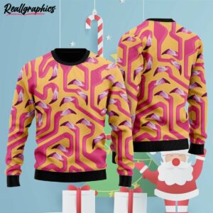 flamingo pattern ugly christmas sweater tyz8ng