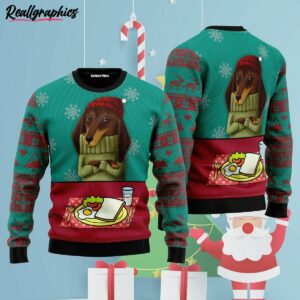 funny dachshund breakfast ugly christmas sweater kw1qvv