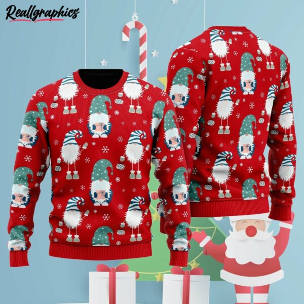 funny gnome and snowflakes red pattern ugly christmas sweater olbmmn