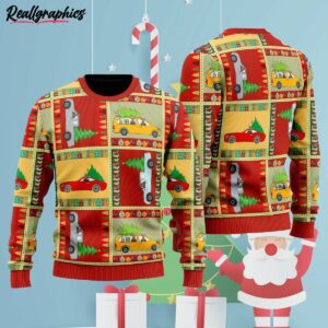 funny patchwork reindeer on car ugly christmas sweater uxx2ik
