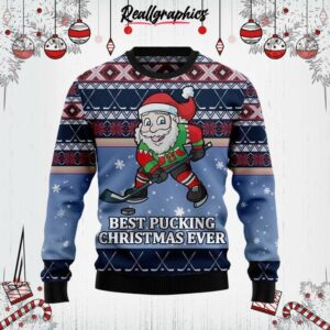 funny santa playing hockey ugly christmas sweater cqatb4