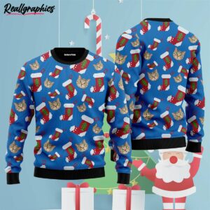 funny scotland straight cat with santa socks pattern ugly christmas sweater sa02du