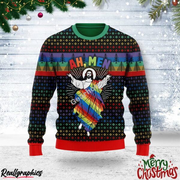 jesus ah men lgbtq christmas ugly sweatshirt sweater 1 vqvjbp