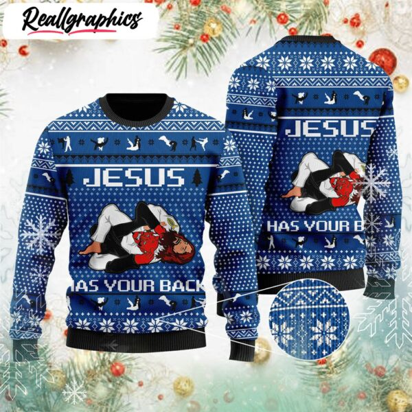 jesus has your back jiu jitsu ugly christmas sweater best xmas gift 1 g61j7u