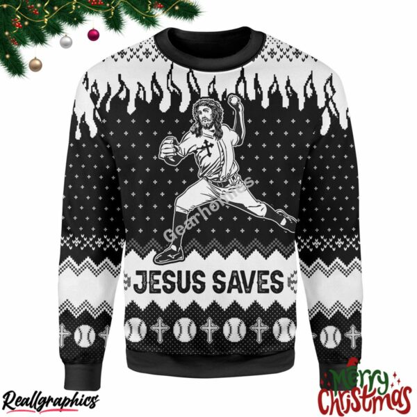 jesus saves baseball christmas christmas ugly sweatshirt sweater 1 bfpzrj