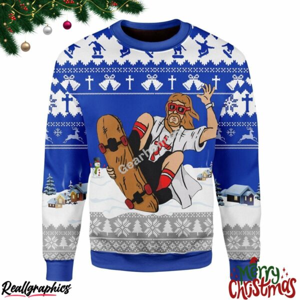 jesus skateboarding christmas christmas ugly sweatshirt sweater 1 r064cn