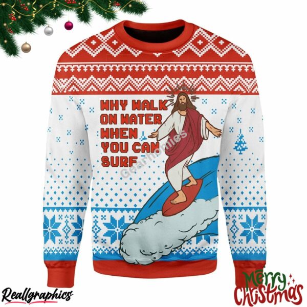 jesus surfing christmas christmas ugly sweatshirt sweater 1 nkrm32