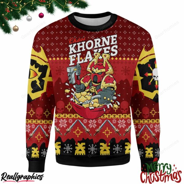 merry christmas chaos khorne flakes christmas ugly sweatshirt sweater 1 nqgoed