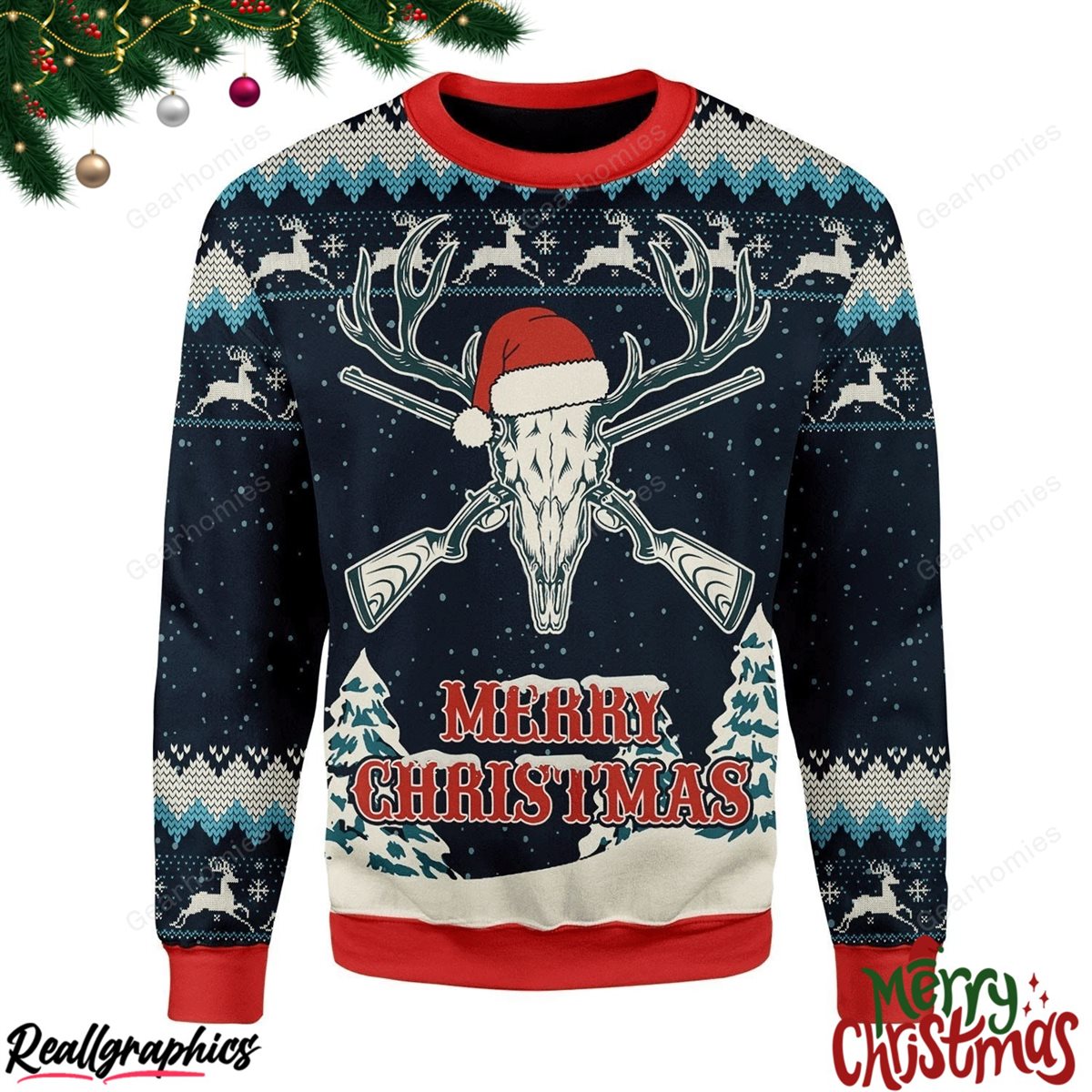 Merry Christmas Deer Hunting Christmas Ugly Sweatshirt - Sweater