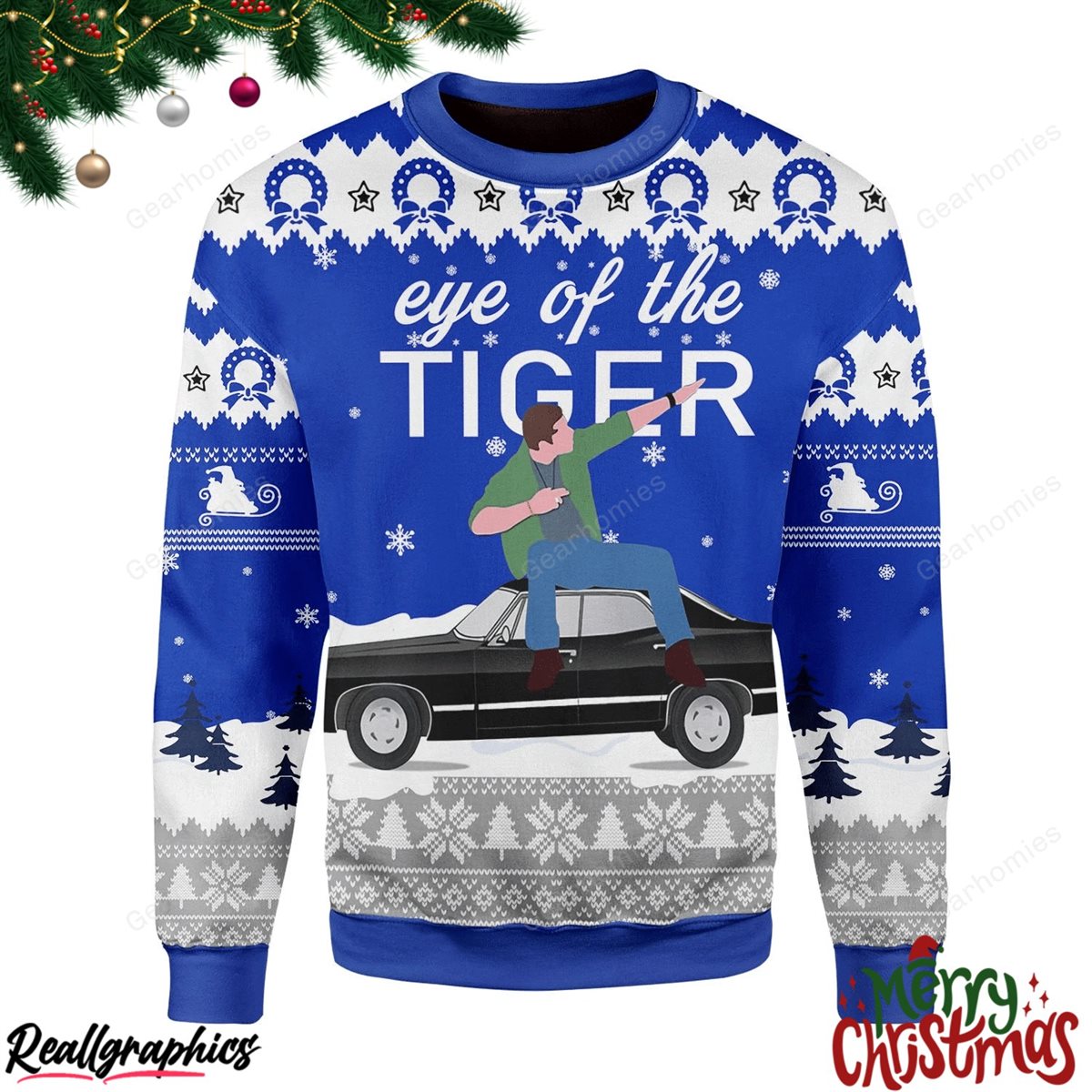 Merry Christmas Eye Of The Tiger All Over Print Ugly Sweatshirt, Sweater