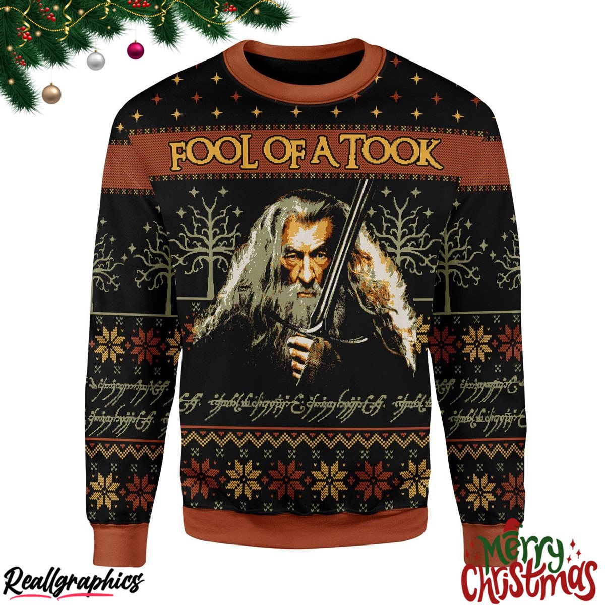Merry Christmas Gandalf Lotr All Over Print Ugly Sweatshirt, Sweater