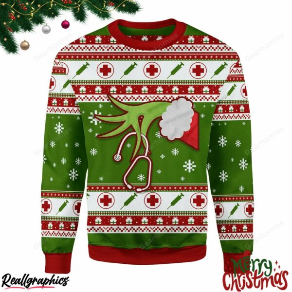 merry christmas grinch nurse christmas ugly sweatshirt sweater 1 sszfkm