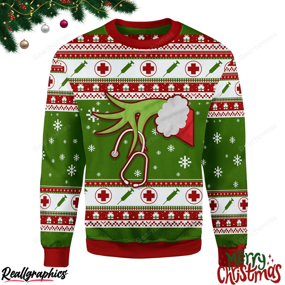 Merry Christmas Grinch Nurse Christmas Ugly Sweatshirt - Sweater