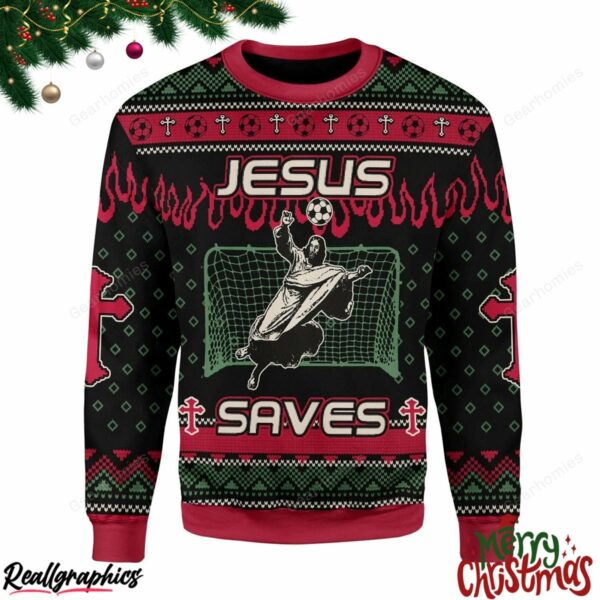 merry christmas jesus saves football christmas ugly sweatshirt sweater 1 x8u1ru