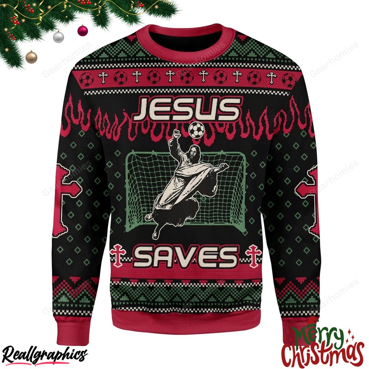 Merry Christmas Jesus Saves Football Christmas Ugly Sweatshirt - Sweater
