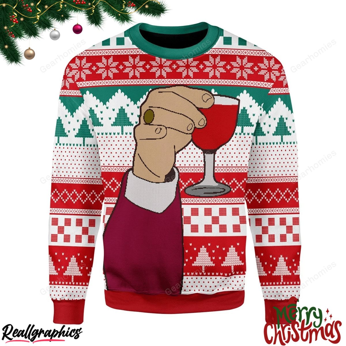 Merry Christmas Leo Laughing Meme All Over Print Ugly Sweatshirt, Sweater