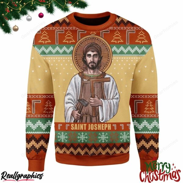 merry christmas saint joseph the worker christmas ugly sweatshirt sweater 1 n3iwwq