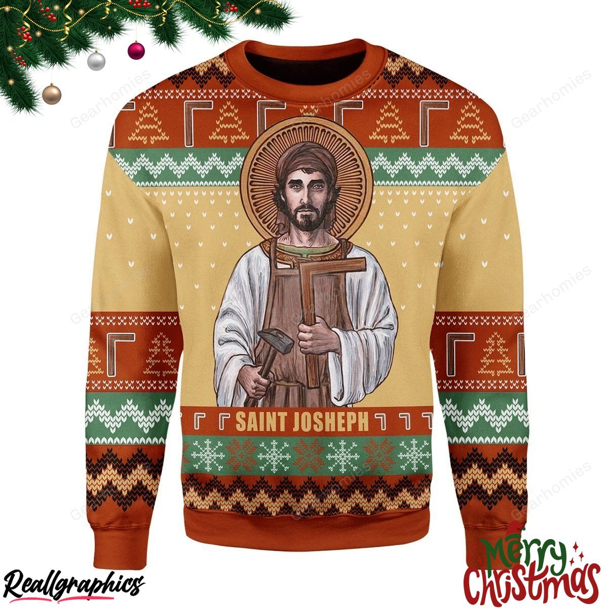 Merry Christmas Saint Joseph The Worker Christmas Ugly Sweatshirt - Sweater