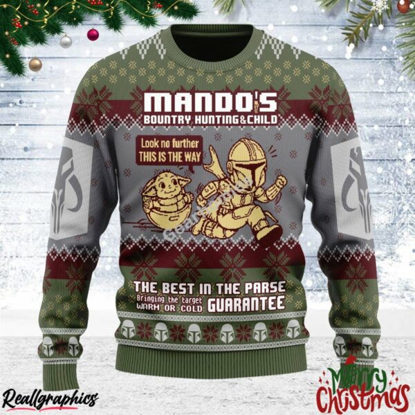merry christmas unisex ugly christmas sweater mandos bountry hunting all over print ugly sweatshirt sweater 1 bwxzjo