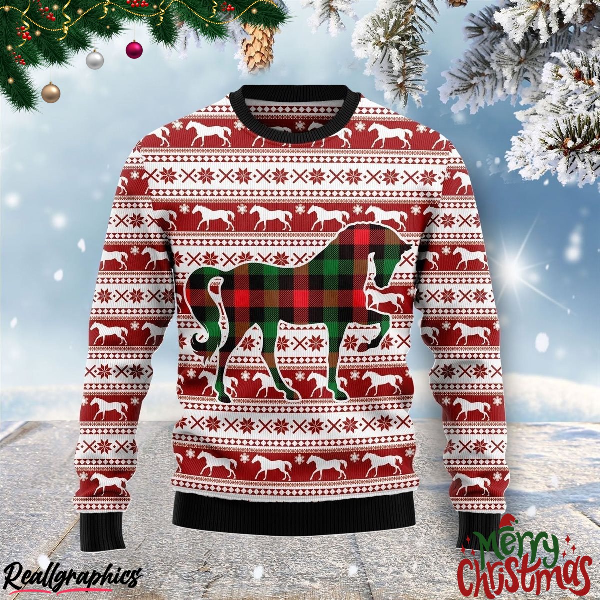 Pattern Horse Christmas Ugly Sweatshirt, Sweater