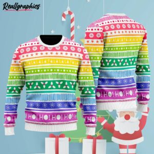 rainbow cozy holiday pattern ugly christmas sweater c15xta