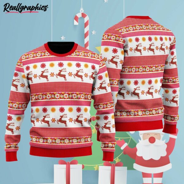 reindeer wonderful time of the year pattern ugly christmas sweater t21kev